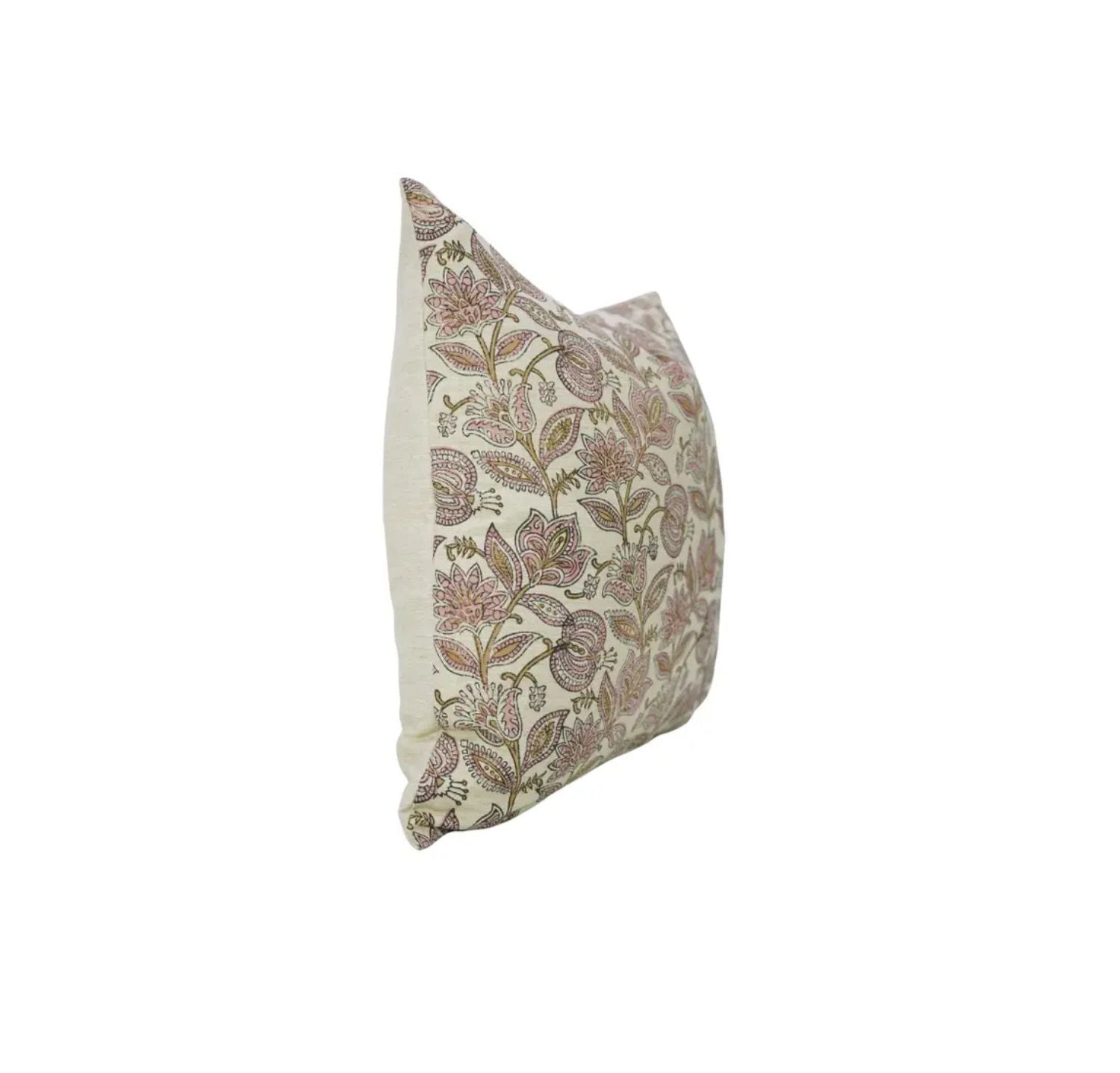Natural Block Print Linen Blend Pillow Cover - Custard Apple