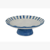 Ceramic Stripe Cake Stand, Blue - 10 x 10 x 3.75 Inches