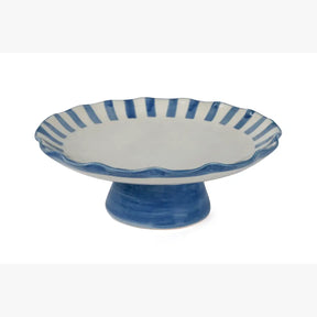 Ceramic Stripe Cake Stand, Blue - 10 x 10 x 3.75 Inches