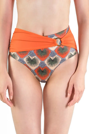 Palm Mirage High-Rise Bikini Bottom in Spanish Orange