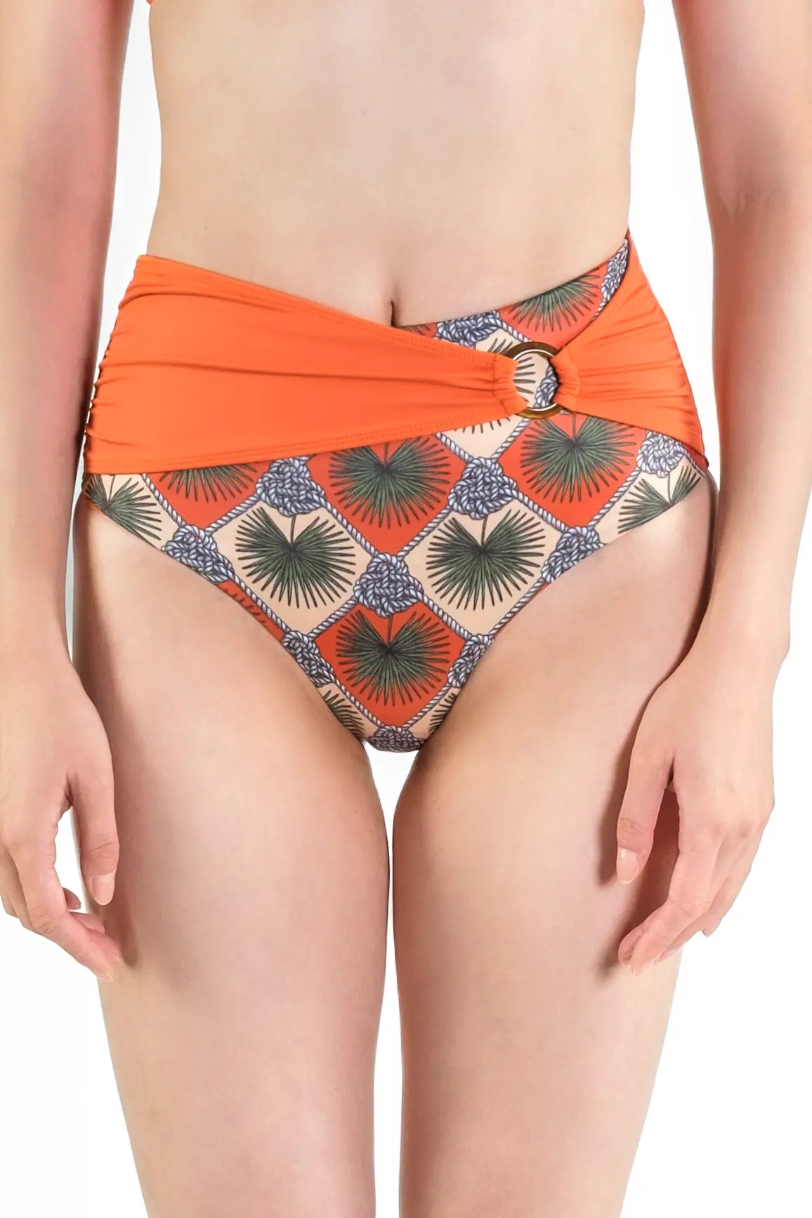 Palm Mirage High-Rise Bikini Bottom in Spanish Orange