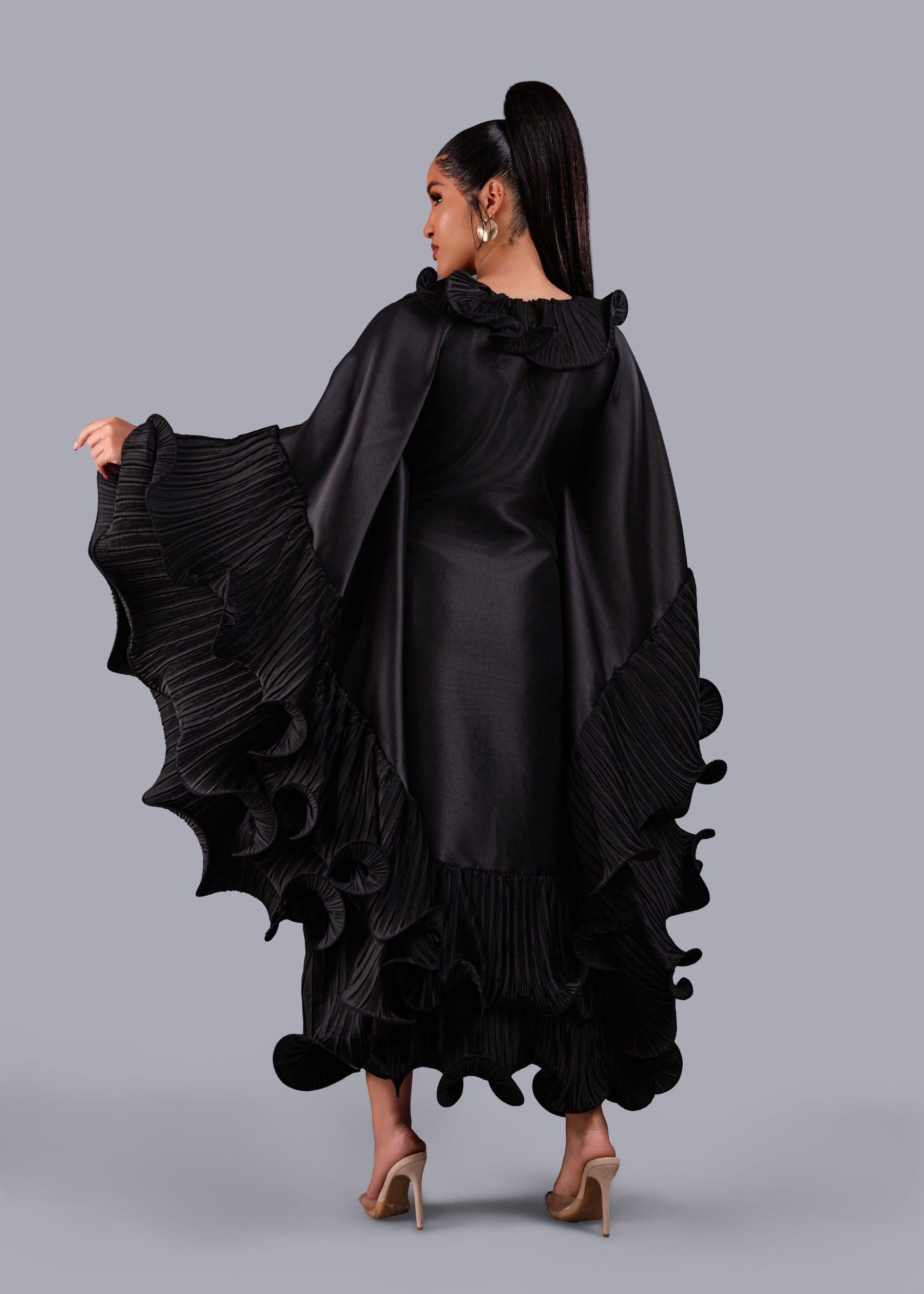 Kai Short Boubou silk frill Dress (black)