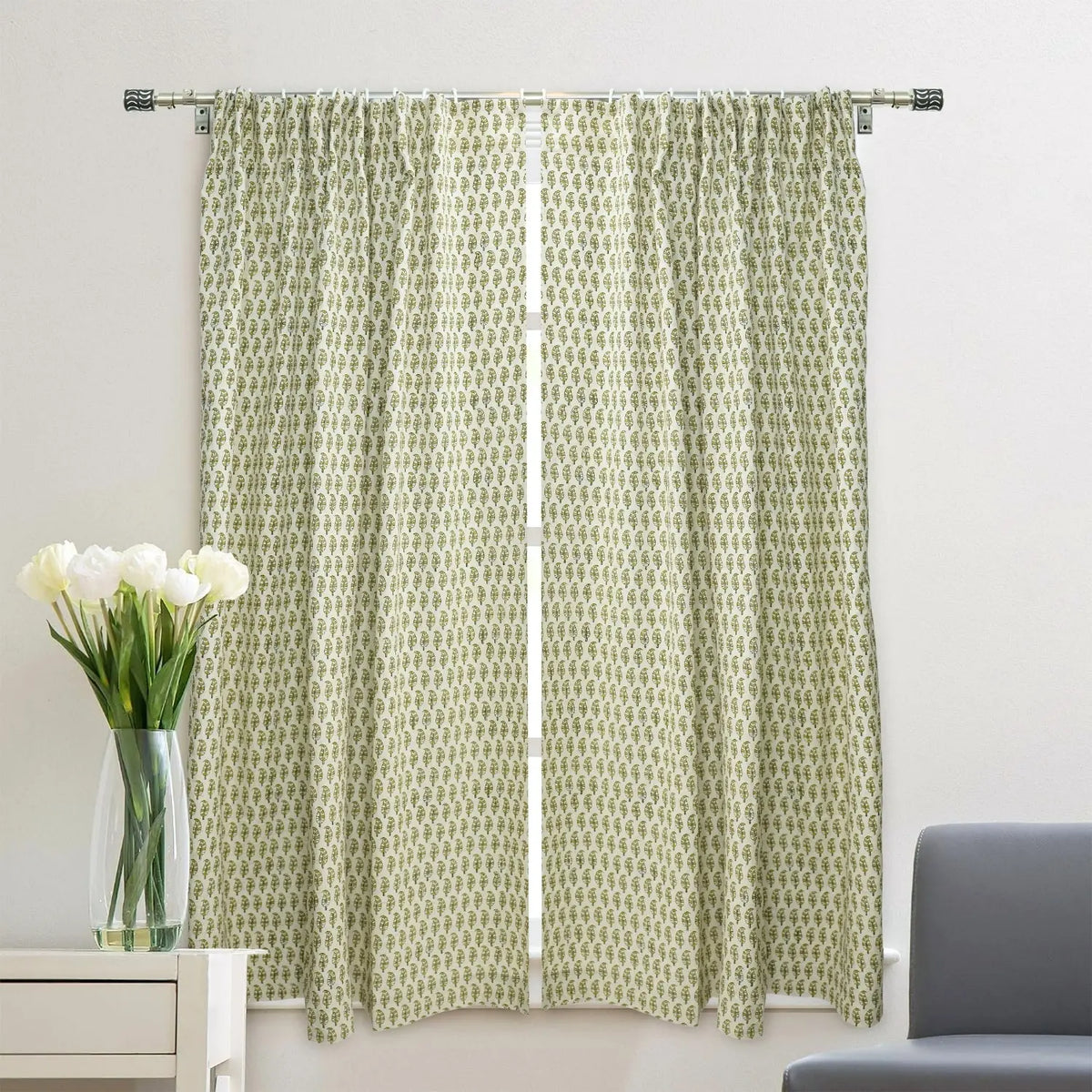 Boho Décor Block Design Viscose Linen Curtain- Lil Paisley