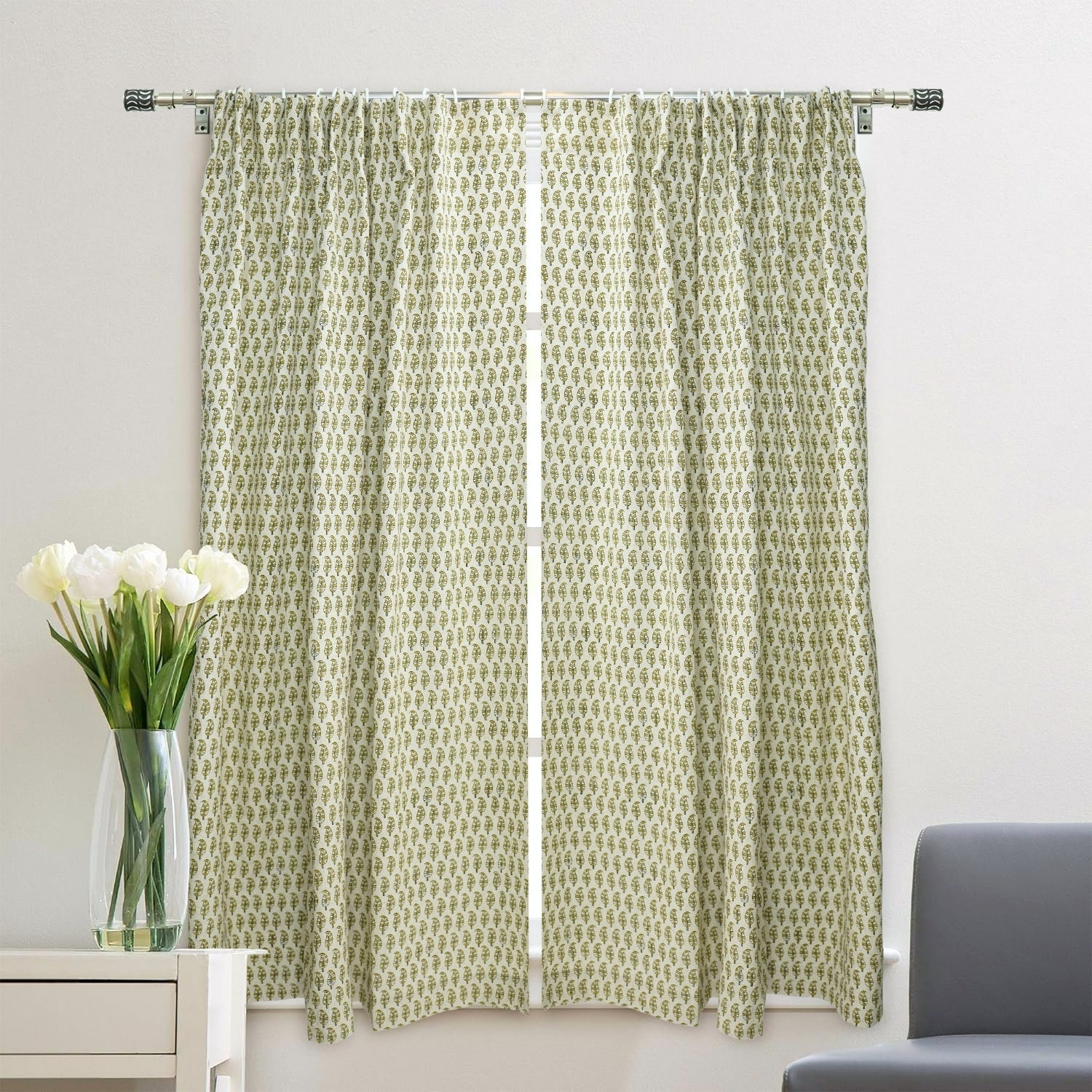 Boho Décor Block Design Viscose Linen Curtain- Lil Paisley
