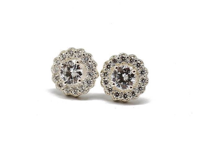 Elegant Silver Halo Stud Earrings