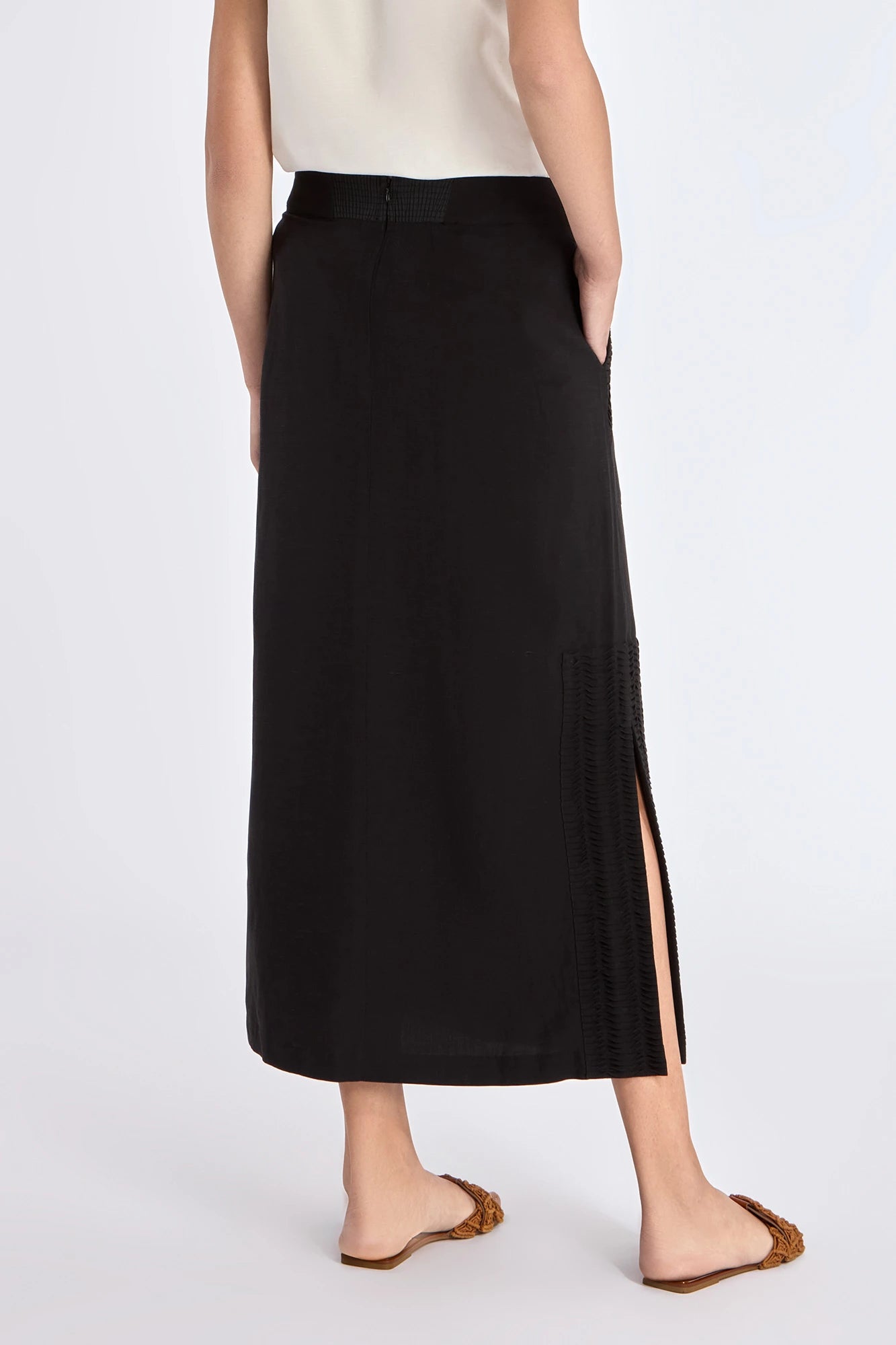 Indigo Straight Linen Blend Skirt | Black