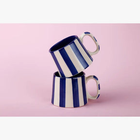 Ceramic Striped  Coffee cup , Pink , Green , Dark Blue , Aqua - 220ml (Set of 2)