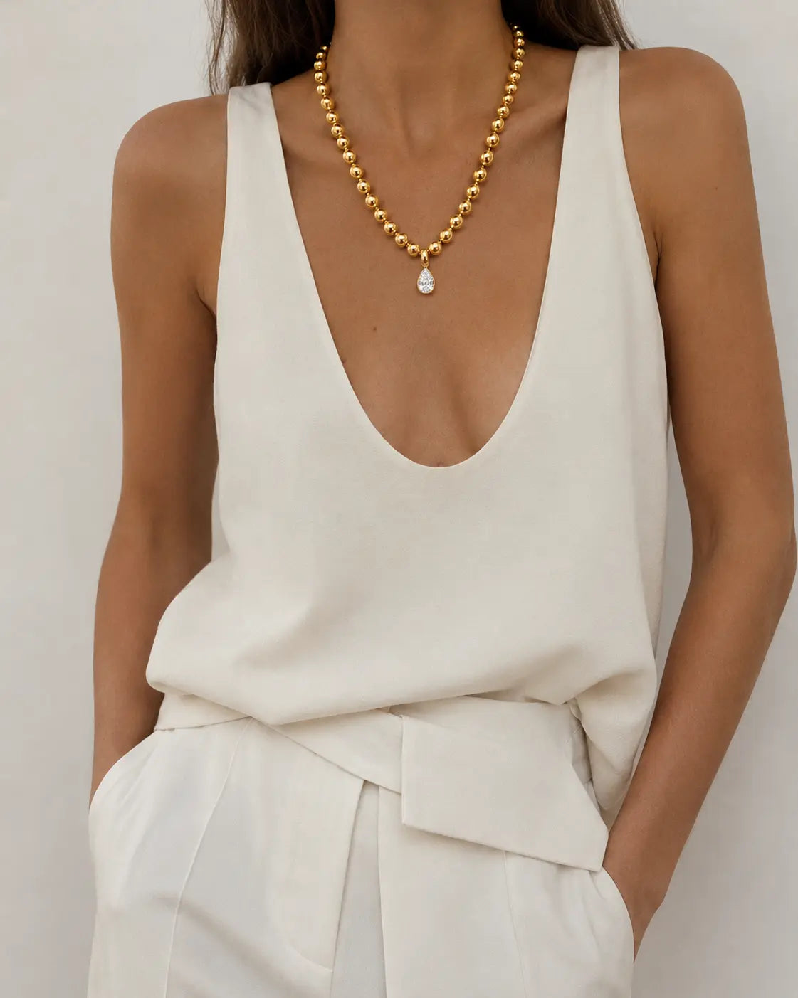 Gold Necklace with Pear Shape Charm