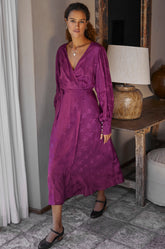 Isabella Long Sleeve Wrap Dress - Pearl Violet