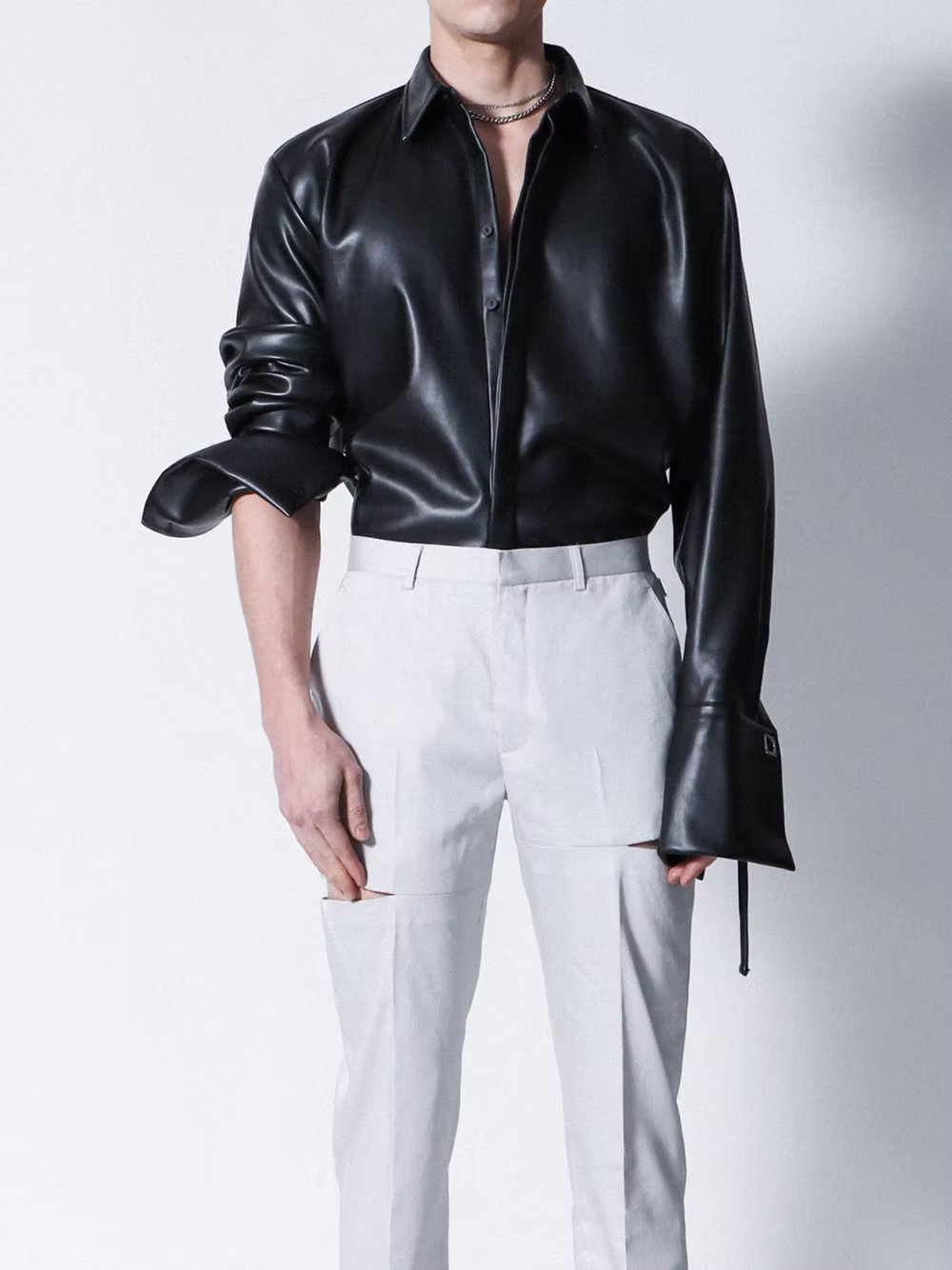 Black Vegan Leather Long Shirt