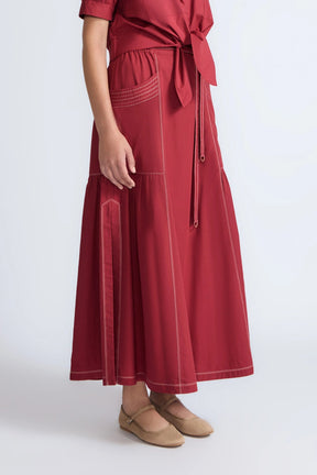 Milena Cotton Maxi Skirt | Wine