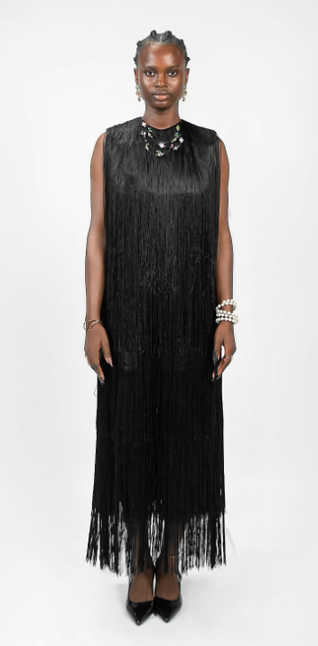 Ajah New Collection Drop2-Hand-Layered Fringe Mesh Dress