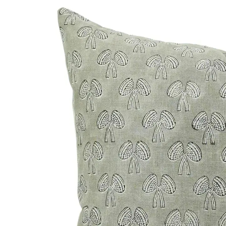 Boho Hand Block Printed Pure Linen Pillow Cover- Mushroom
