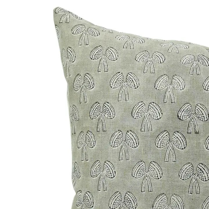 Boho Hand Block Printed Pure Linen Pillow Cover- Mushroom