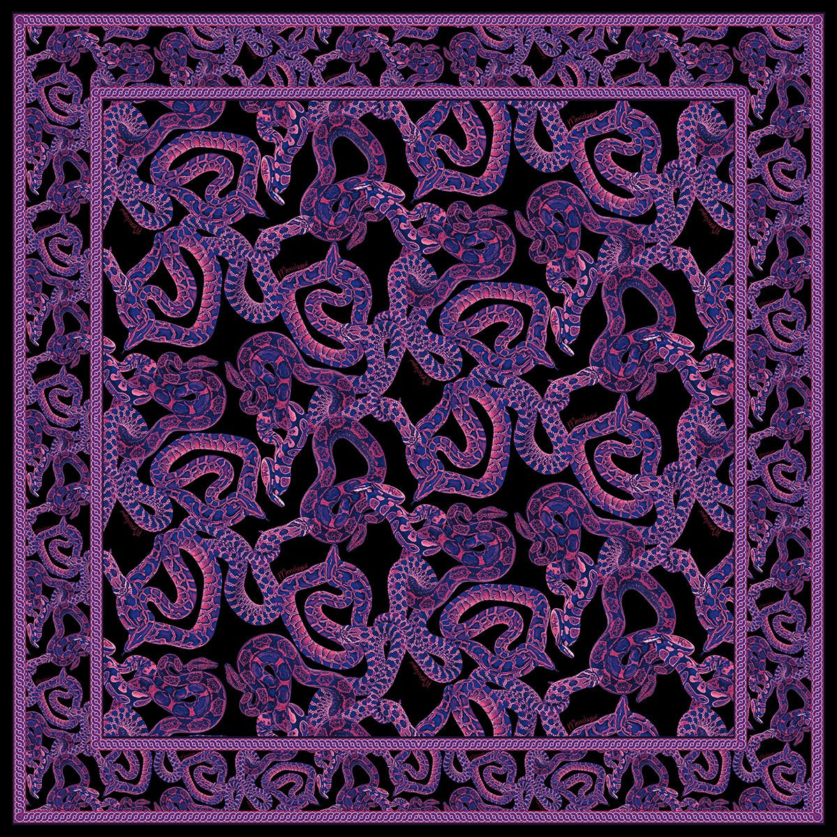 Silk Serpent Noir Scarf - Large