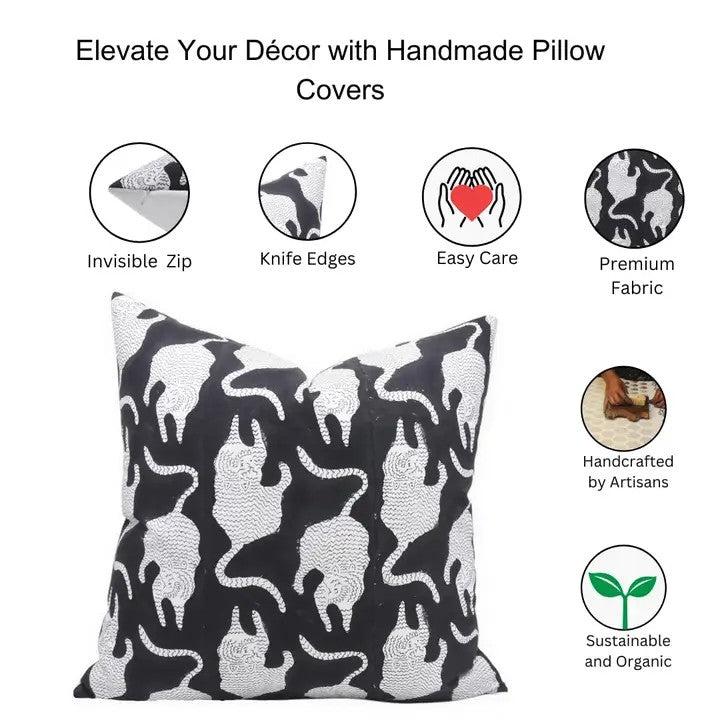 Accent Home Decor Block Printed Thick Cotton White Pillow Cover- Mushak