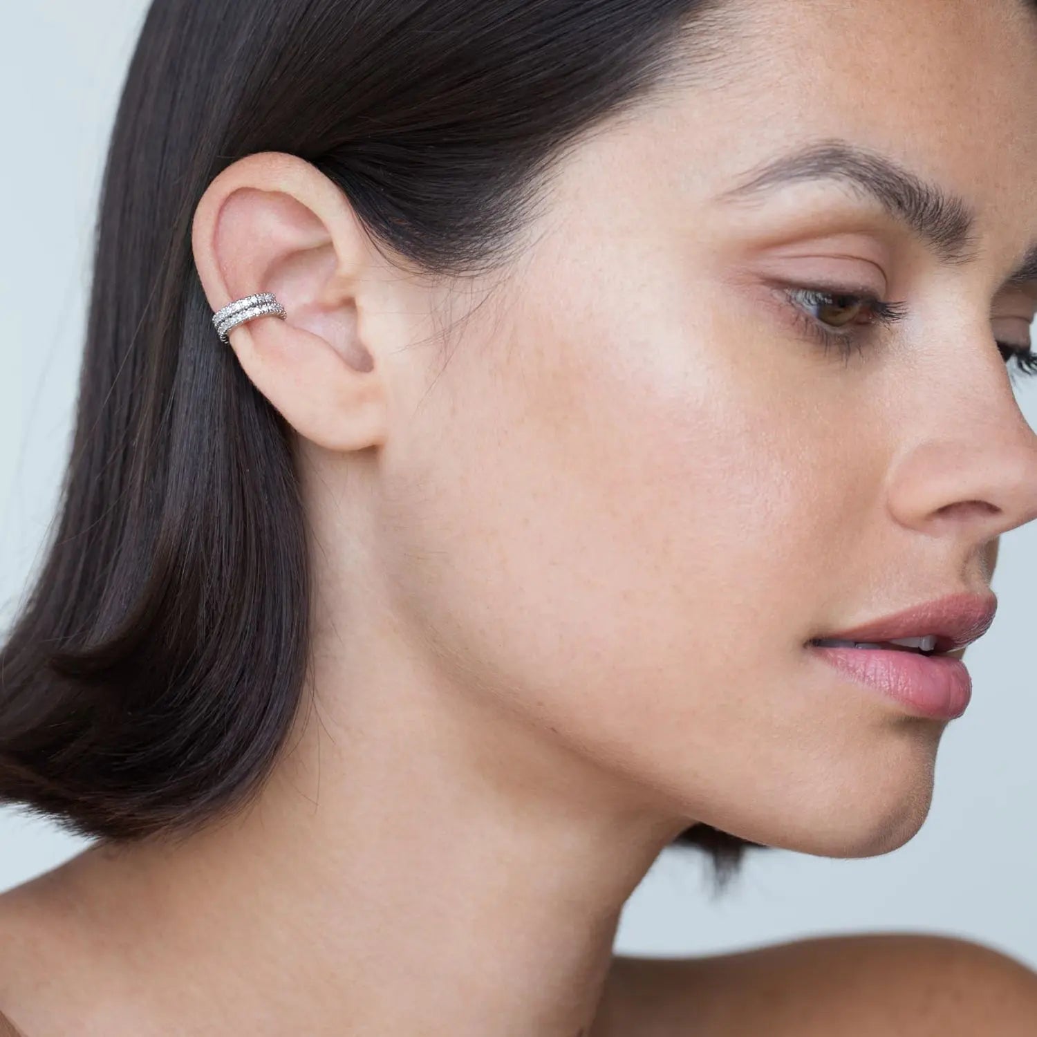 Double Pavé Ear Silver Cuff