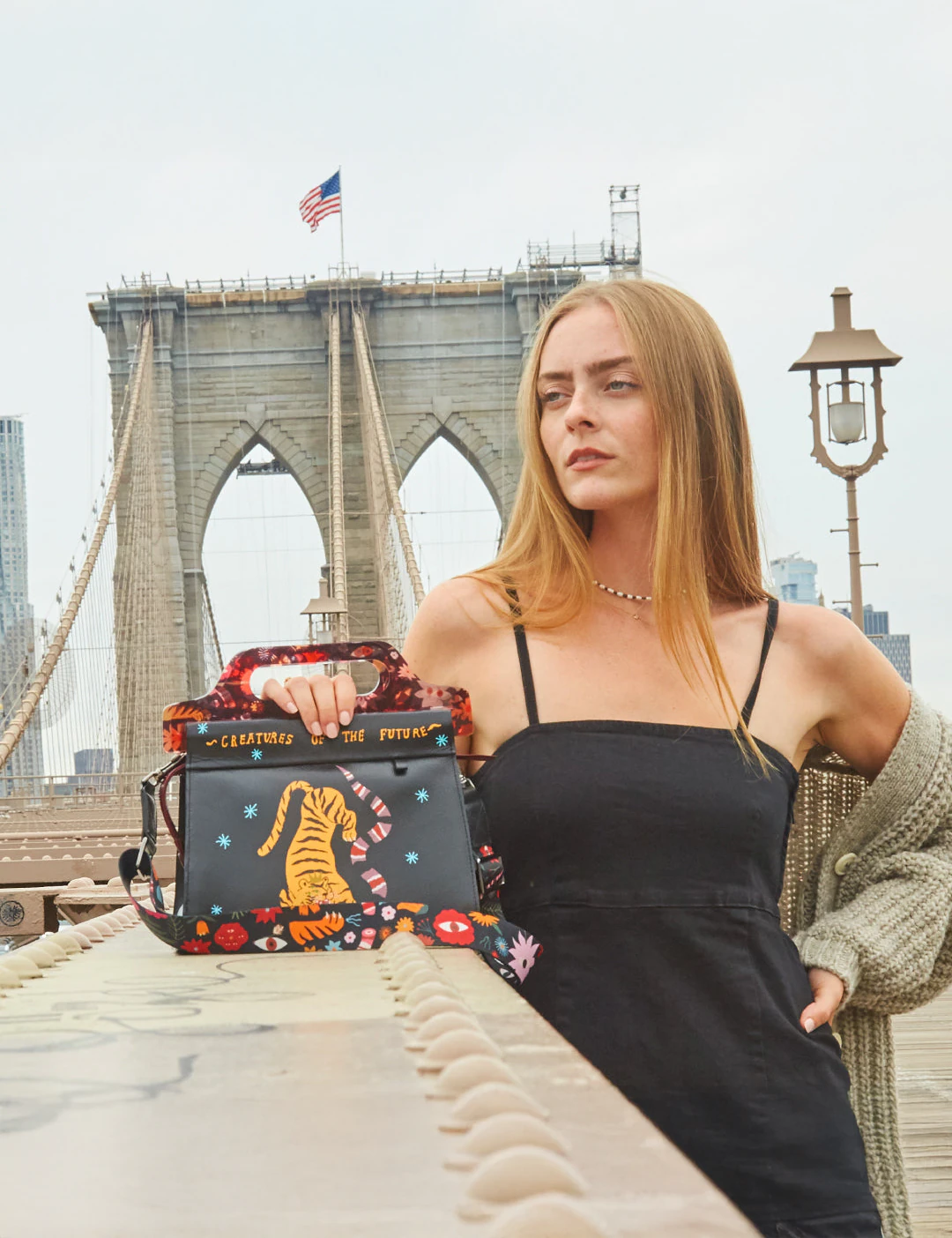 Vali Leather Crossbody Handbag Plastic Handle - Tiger And Snake Print