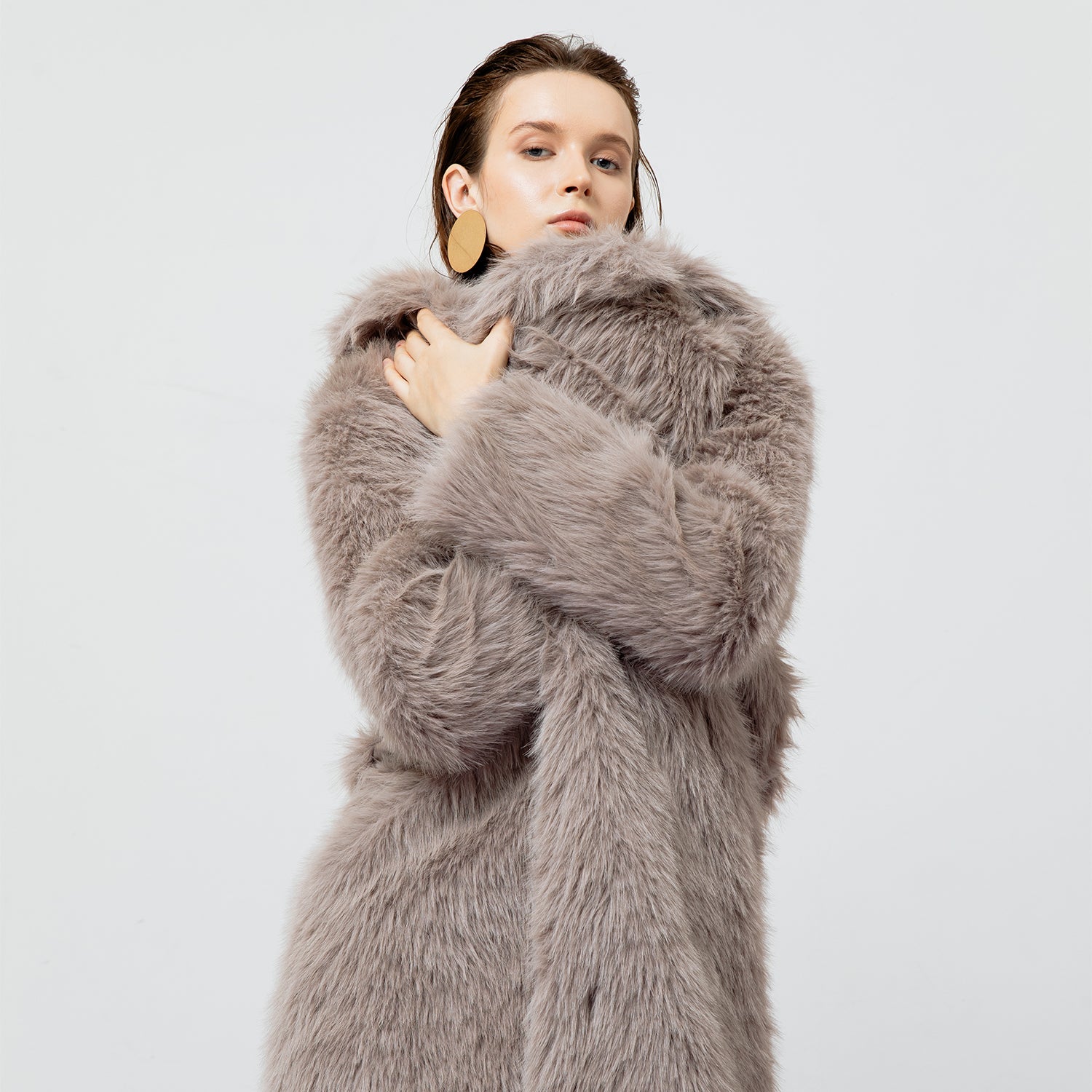 NICOLINE GREY FAUX FUR COAT OUTERWEAR