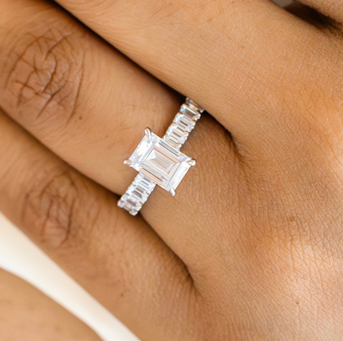 Emerald Cut Engagement Ring with Emerald Cut Side Diamonds