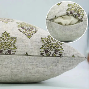 Bohemian Block Printed Desgin Viscose Linen Cushion Cover - Samraat