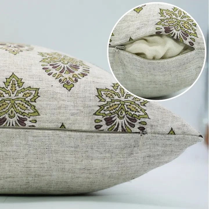 Bohemian Block Printed Desgin Viscose Linen Cushion Cover - Samraat