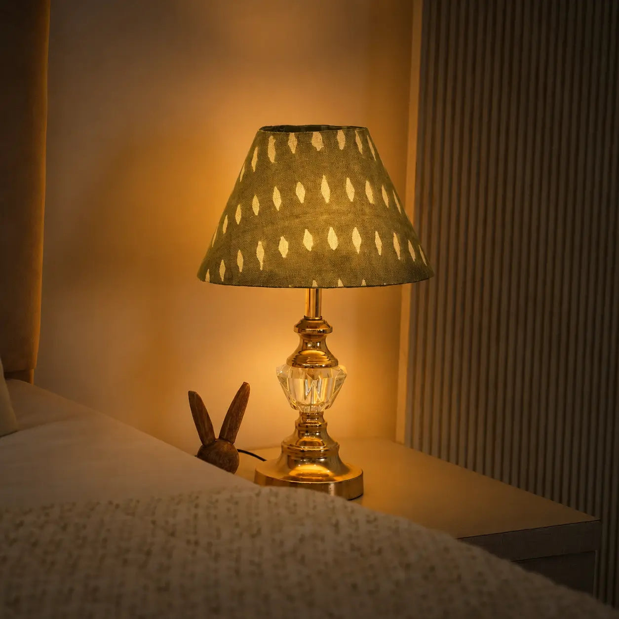Hand Block Printed Thick Linen Cone Lampshade - Omji