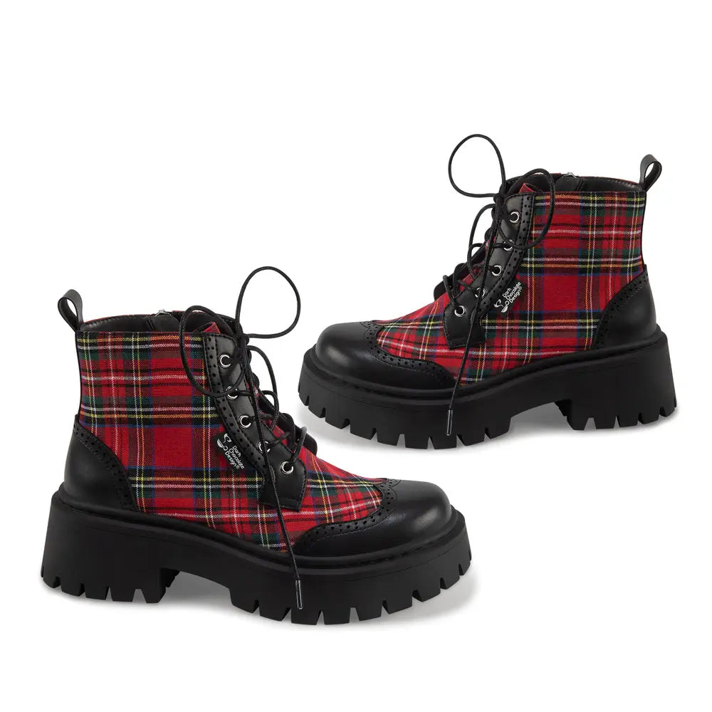 Red-tartan Women's Chunky Platform Boots