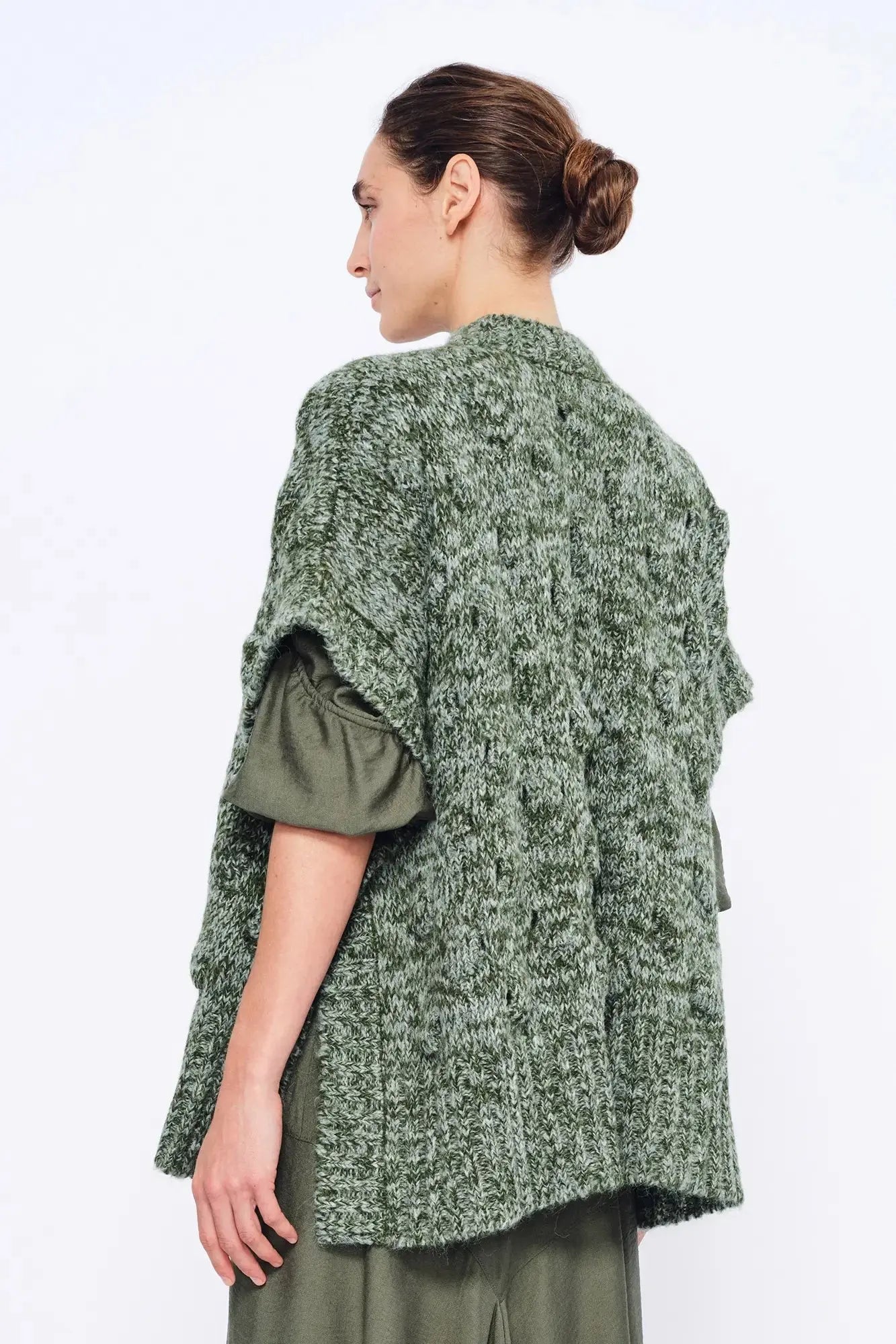 Dayana Alpaca Fringe Poncho | Olive Melange