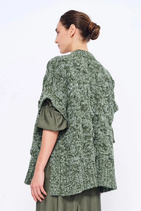 Dayana Alpaca Fringe Poncho | Olive Melange