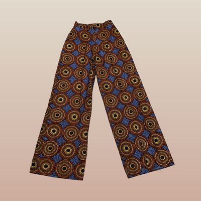 Dark Blue and Brown Waves Wide Leg Pants