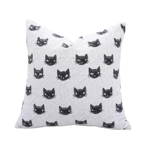 Decorative Handmade Block Print Thick Cotton White Pillow Cover - Kitty