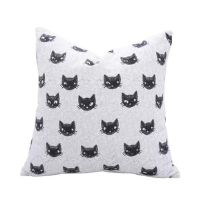 Decorative Handmade Block Print Thick Cotton White Pillow Cover - Kitty