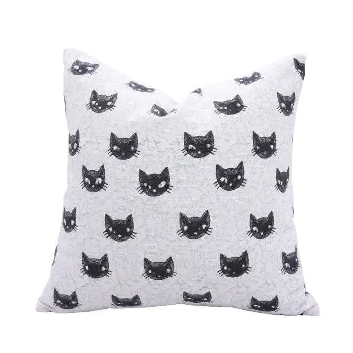 Decorative Handmade Block Print Thick Cotton White Pillow Cover - Kitty