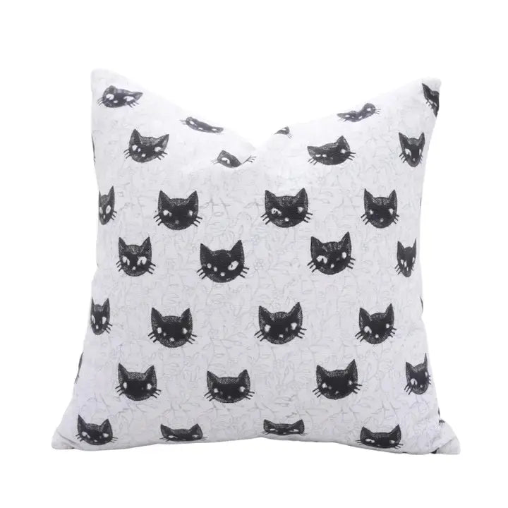 Decorative Handmade Block Print Thick Cotton White Pillow Cover - Kitty