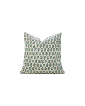 Hancrafted Hand-Craved Block Printed Design Pure Linen Pillow Cover - Tulsi Buti