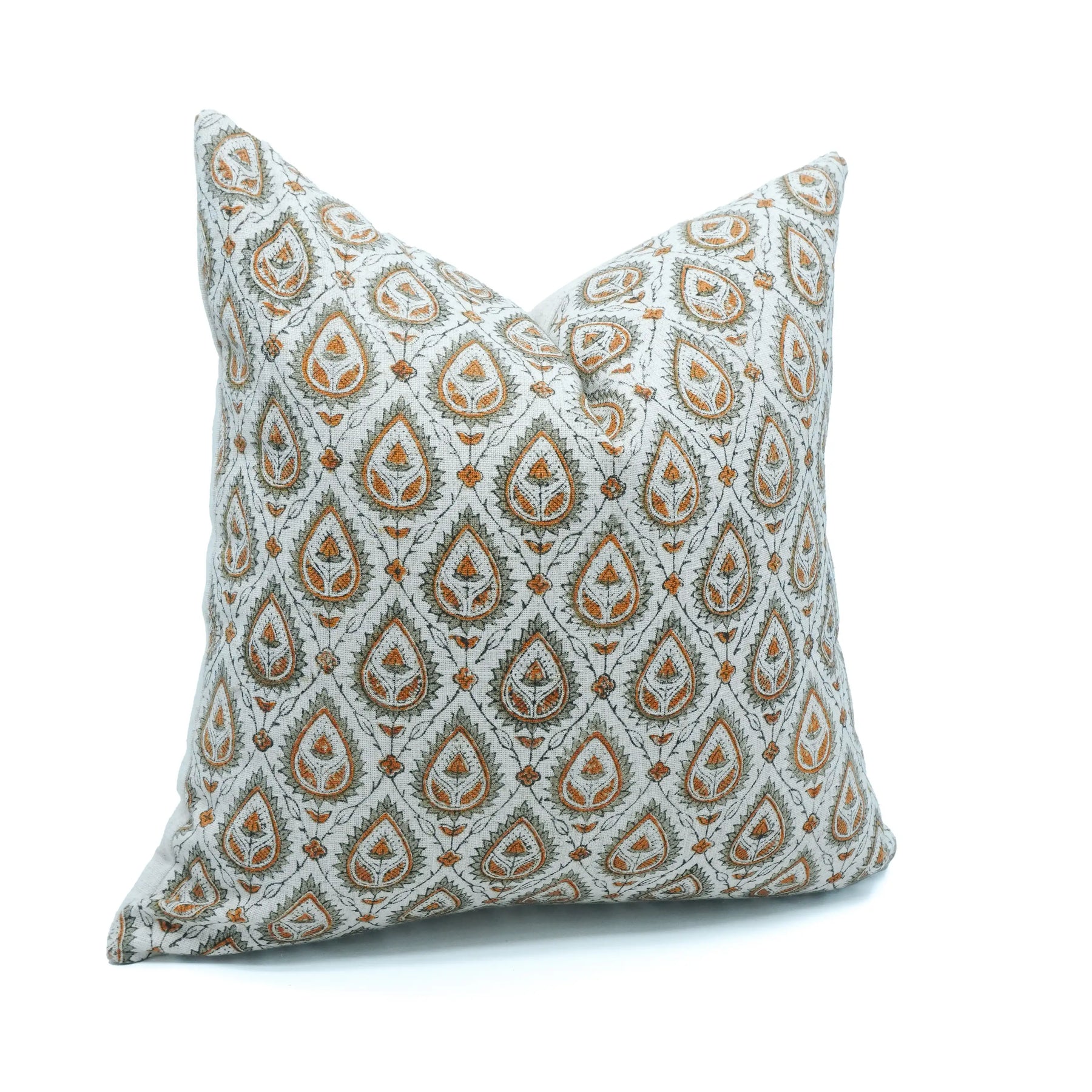 Handmade Floral Block Print Viscose Linen Throw Pillow Cover - Paan Patti