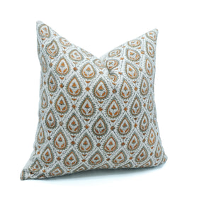 Handmade Floral Block Print Viscose Linen Throw Pillow Cover - Paan Patti