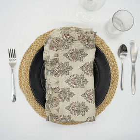 Stylish Block Printed Linen Blend Table Set Of 4 Frill Napkin - Samrat