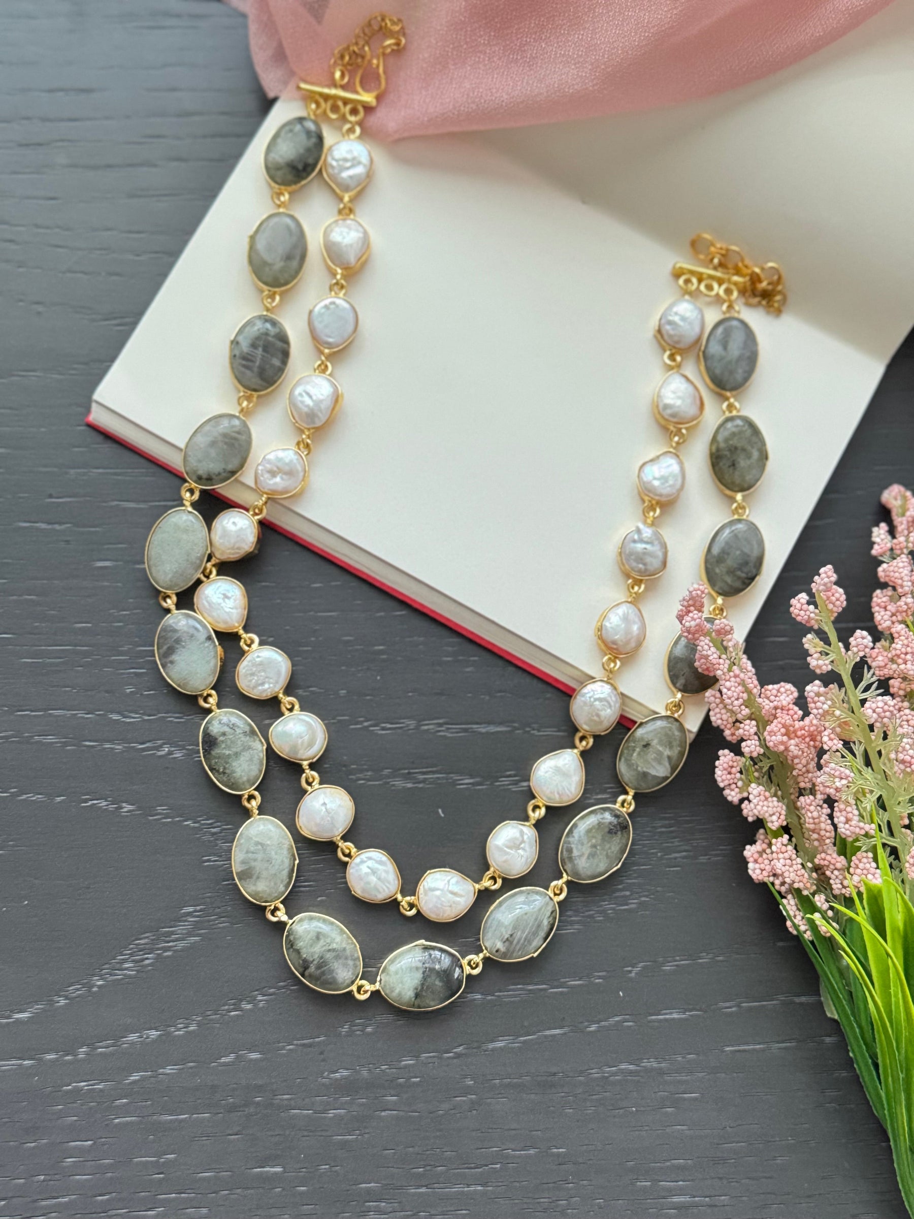 Baroque Pearl & Raw stone Necklace