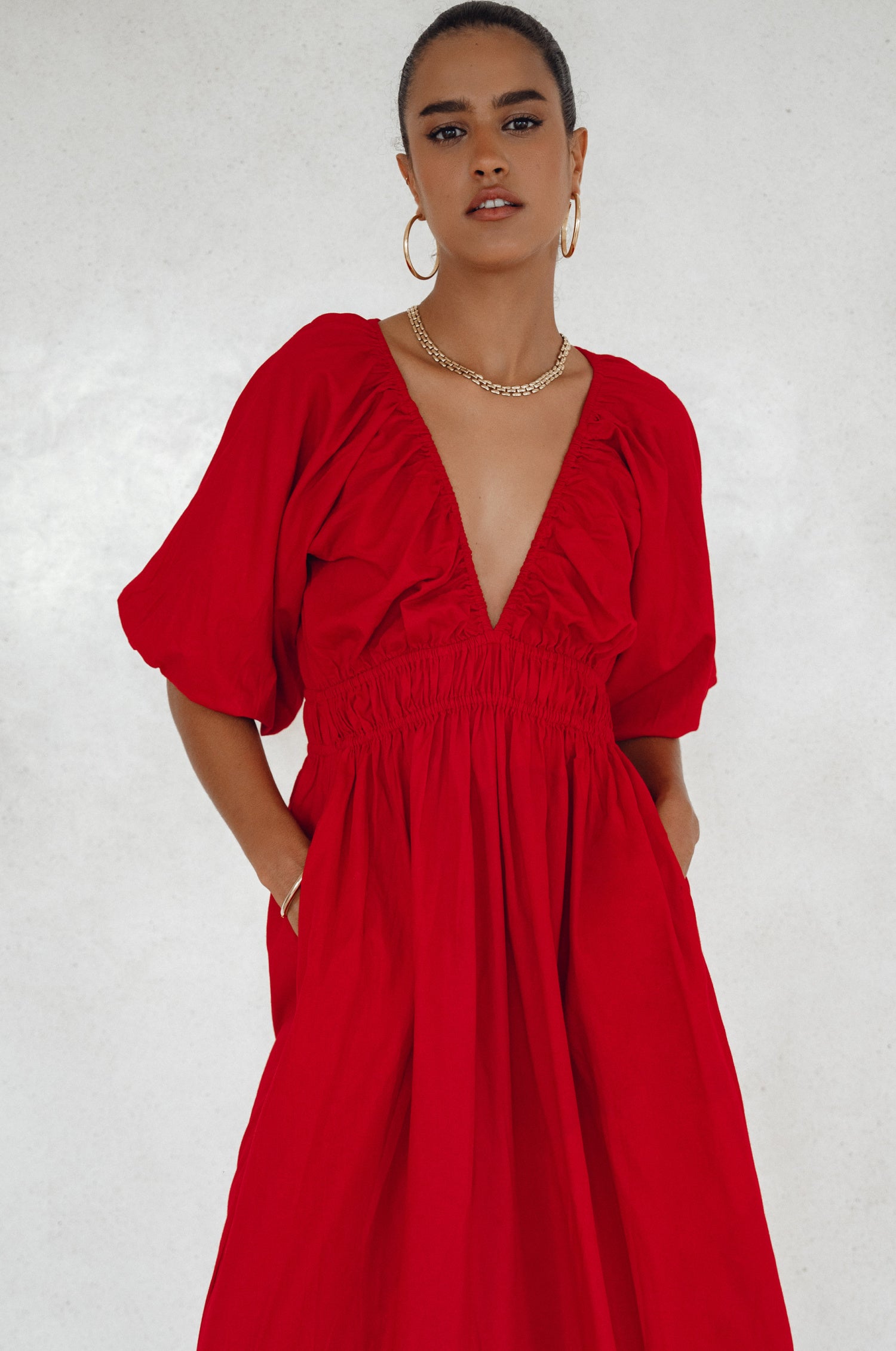 Kezas Cotton Maxi Dress - Red