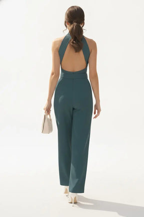 Teal High-collar Jumpsuit – Gold Buckle