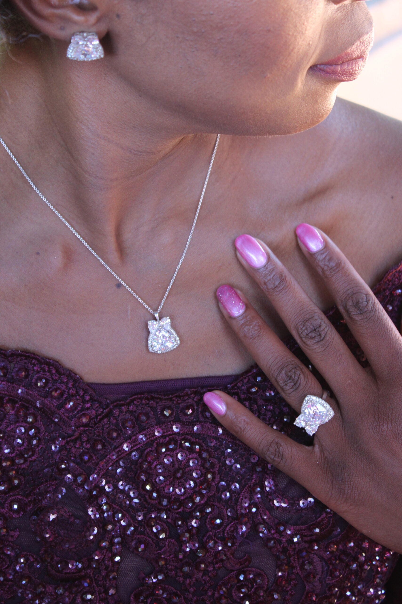 Sterling Silver Trillion & Pear Cut Silver Necklace