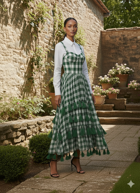 Amira Luxe Gingham Corset Dress with tassels