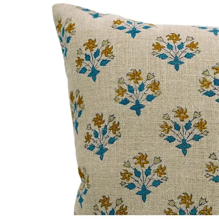 Elegant Handcrafted Block Print Boho Thick Linen Pillow Cover- Diwali Flower