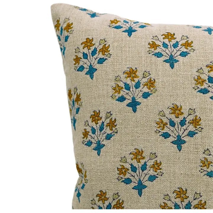 Elegant Handcrafted Block Print Boho Thick Linen Pillow Cover- Diwali Flower