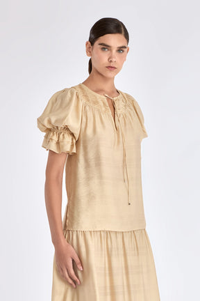 Lauren V-Slit Blouse | Vanilla