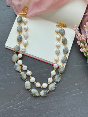Baroque Pearl & Raw stone Necklace
