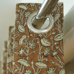 Decorative  Block Print Pure Linen Grommet Curtain - Pishta