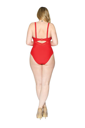 Curvy Kate Sheer Class Plunge Swimsuit Red